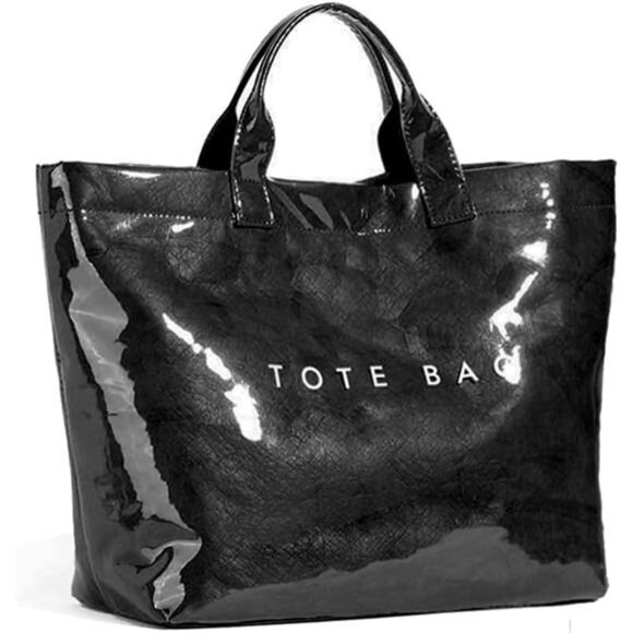 Women's Large PVC Tote Bag  BLACK - Picture 1 of 7